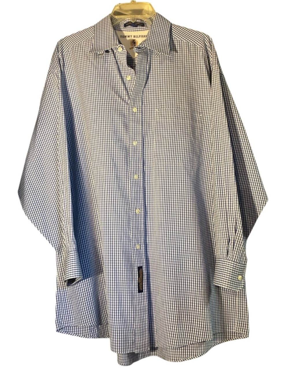 Vtg 90’s Tommy Hilfiger Men's Blue Check Button-Down Shirt 100% Cotton RN 15481